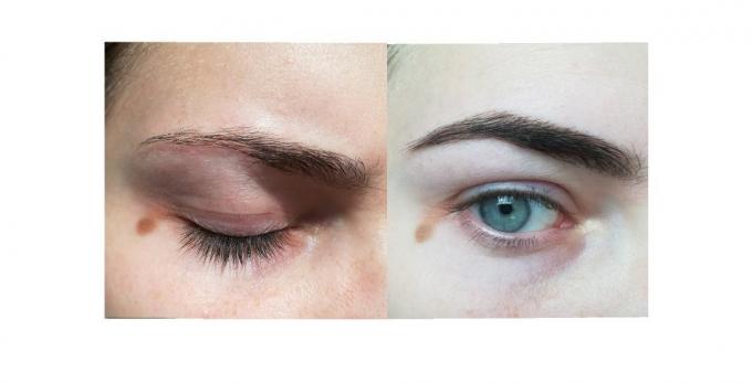 Mis cejas antes de la tinción (izquierda) y después (derecha)